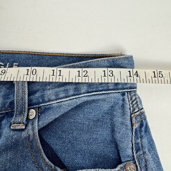 American Eagle Mom Jean Blue Size 4 Hi-Rise Distressed Raw Hem Casual Denim EUC - Picture 6 of 12